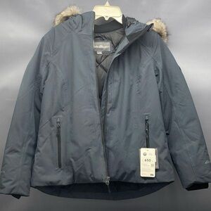 Eddie Bauer Dark Navy Hooded Parka with Faux Fur Trim